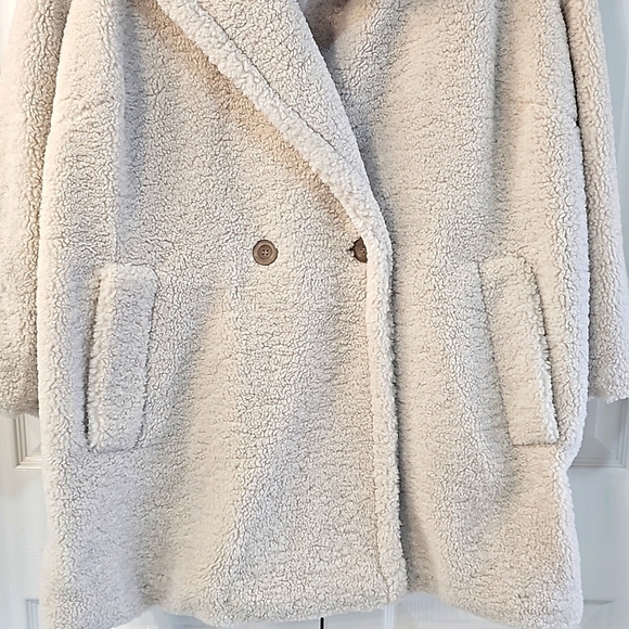 NWT Bearpaw Sherpa Fleece Mid Length Women's Coat. Button Closure, Cream Size 2X - Picture 8 of 9